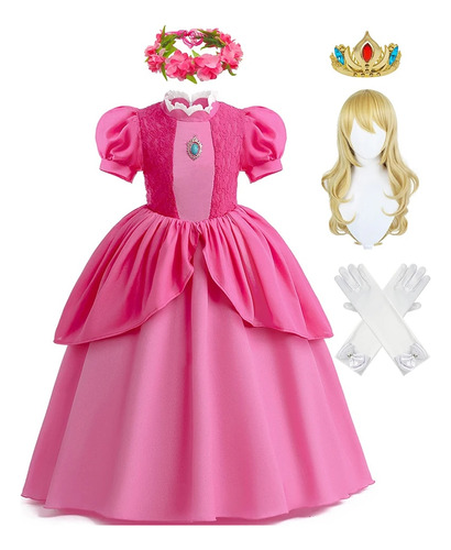 Vestido De Princesa Color Melocotón Para Niña  Disfraz De Ac