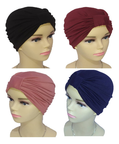 4 Gorros Turbantes Dama Algodón Seda. Oncólogico Quimio Color Combinación 4