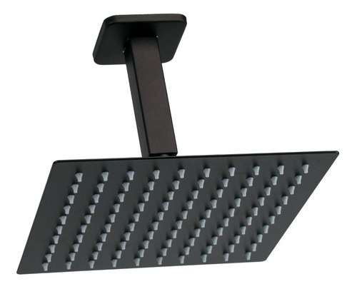 Ducha Inox 304 Slim 20x20 Black Com Braço Suporte Teto 10 Cm