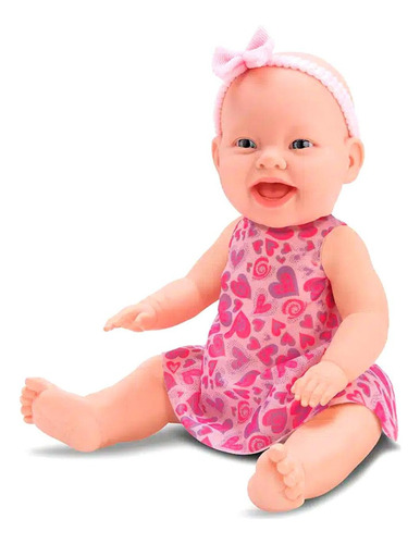 Boneca Bebê Titi Com Vestido Rosa De Coração E Chupeta