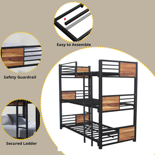 Esqueleto De Litera Armazón De Cama Individual Con 3 Niveles Negro