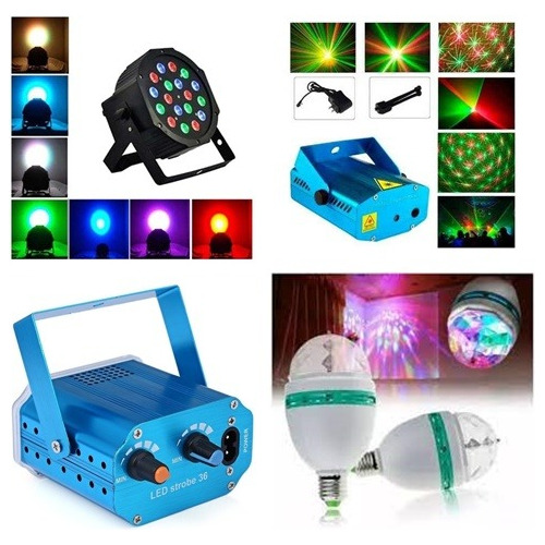 Set Dj Luces Led Laser Mult +bola Espejos+flash Audioritmico