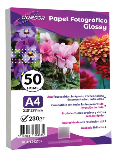 Papel Fotografico Glossy A4 230gr 50 Hjs.