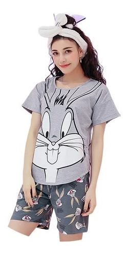 Pijama Para Mujer De Bugs Bunny Conjunto Short De Algodón 