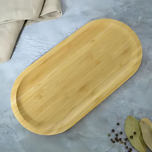 Kit 2 Bandeja Bambu Oval Travessa Gamela Porção 24cm