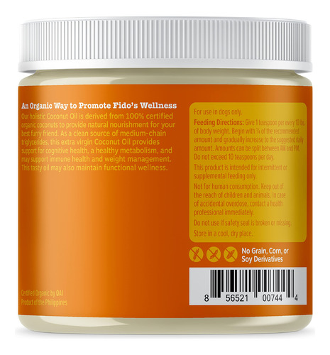Aceite De Coco Para Perros Orgánico Virgen 16oz Digestión