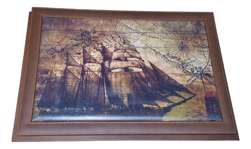 Juego Para Escritorio Estampado Barco Velas Piel Vacuno