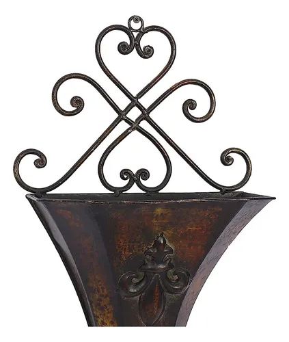 Deco 79 Metal Scroll Indoor Outdoor Hanging Wall Planter, Se Brown Deco 79