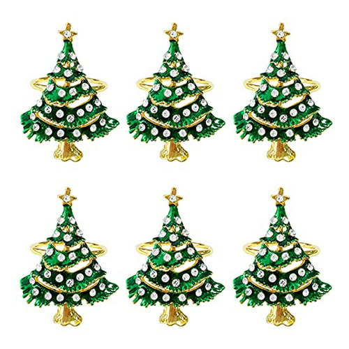 Anillos Servilleta Navidad Set 6 Forma Árbol Metálico