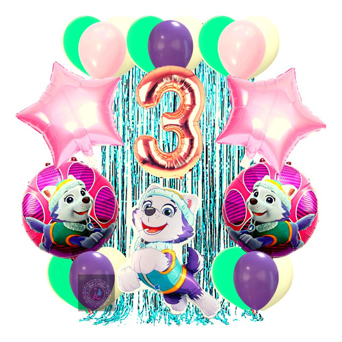 Combo Globos De Cumpleaños Paw Patrol, Everest Kit Completo