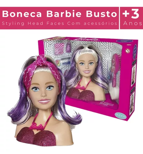 Cabeca busto boneca barbie cabelos pentear acessorios pupee