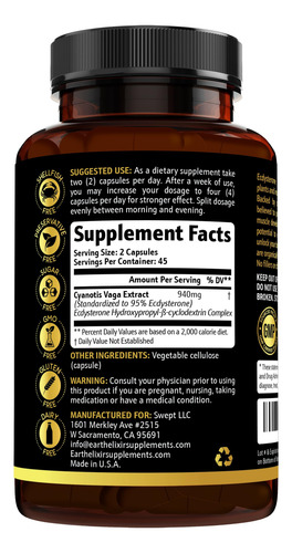 Suplementos Earth Elixir Ecdysterone 940 Mg (90 Cápsulas)