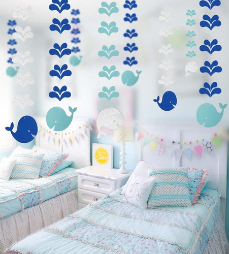 Decoracion Papel Colgante Ballena Azul 6 Pieza  Tema Para