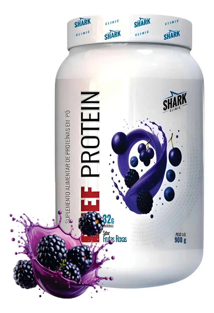 Whey Beef Protein Zero Lactose 900g Morango C/kiwi Shark Pro Sabor Frutas Roxas