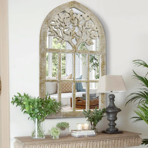 Espejo De Ventana Arqueado, Espejo De Madera Para Decoración