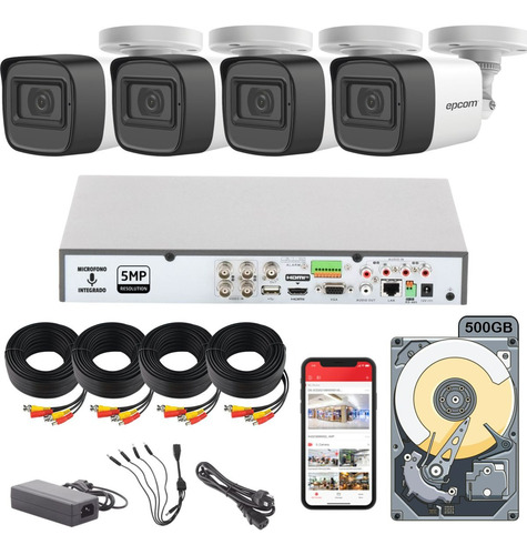 Kit Video Vigilancia Epcom 4 Cámaras 5mp Audio 500gb