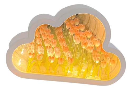 Luz De Noche Con Espejo De Tulipán Diy, 9 Flores Rosadas