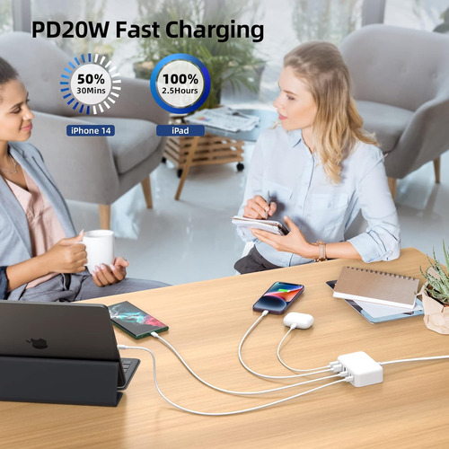 Bloque Cargador Usb C, 100w Gan 6 Puertos Pd Usb C Y Qc ...