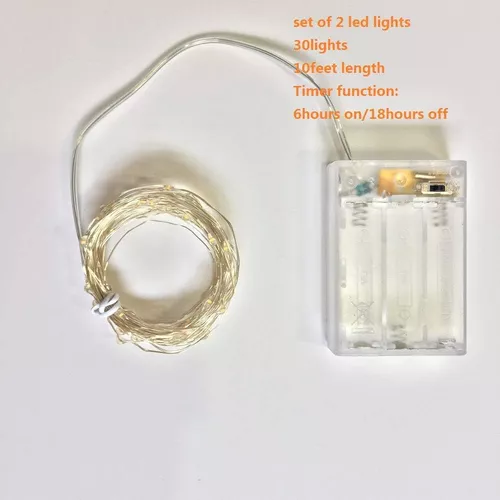 Paquete de 2 mini luces con pilas, luces LED de interior con temporizador  de 6 horas de encendido y 18 horas de apagado para decoración de bodas, 50