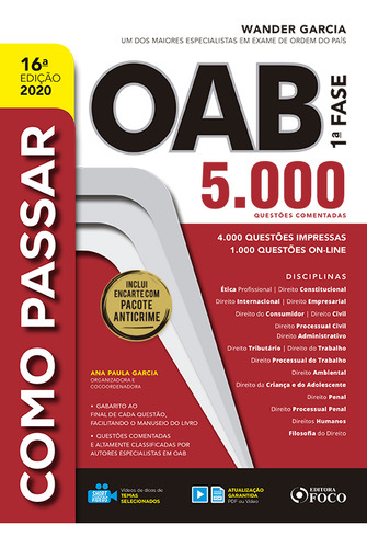 Como Passar Na Oab - 1 Fase - Foco Juridico 16 Ed, De Vários. Editora Foco Jurídico Ltda, Capa Mole Em Português