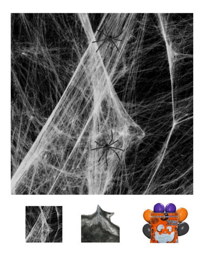 Imagen 1 de 10 de Telaraña Blanca Con Arañas Negras Halloween