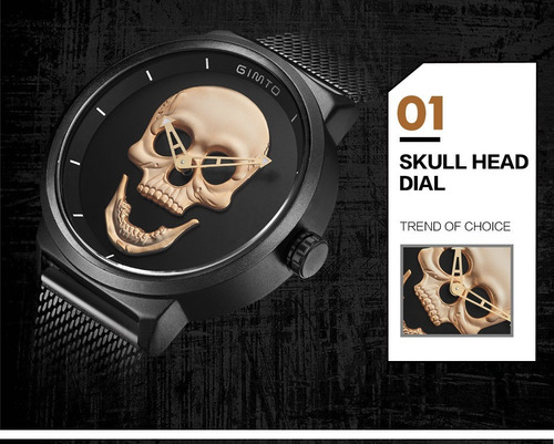 Relógio Skull Caveira Gimto Analógico A Prova Agua Pagani