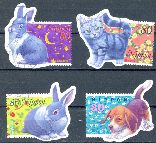 Japón Estampillas Serie Conejos Perros Y Gatos 