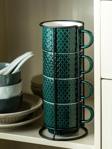 Lyeoboh Juego De Tazas De Café Apilables De Porcelana Con So