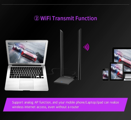 Adaptador inalámbrico Wi-Fi Pentest Kali Linux MT7612un 1300 Mbps