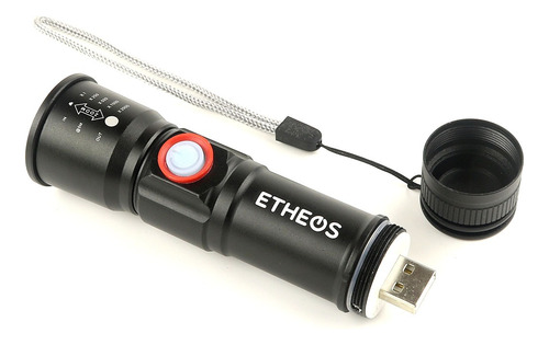 Imagen 2 de 5 de Linterna Tactica Recargable Usb Etheos 100mt 3w 2-4hs De Uso