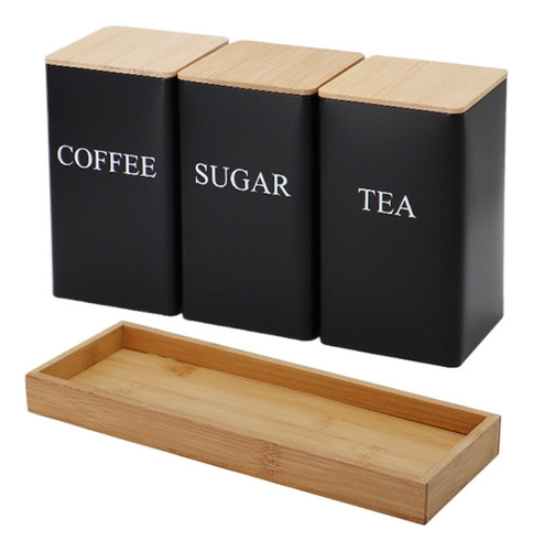 Juego 3 Botes Lata De Té Creativa Y Sencilla Con Tapa Bambú