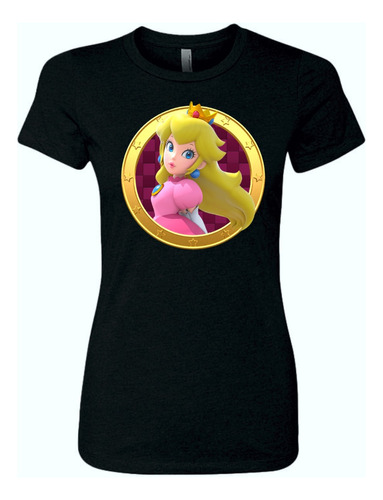 Camiseta Princesa Peach Mario Bro Femenina Serie Black Dama 