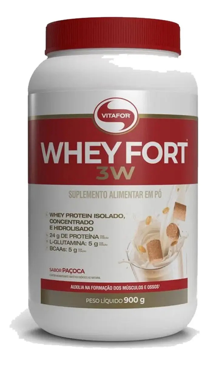 Whey Fort 3w 900g Vitafor Whey Isolado Hidrolisado Sabor Paçoca