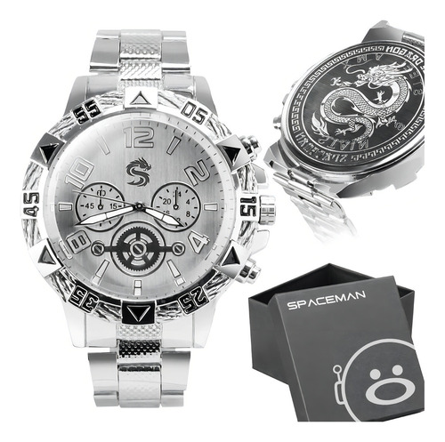 Relogio Masculino Aço Inox Grande Prata