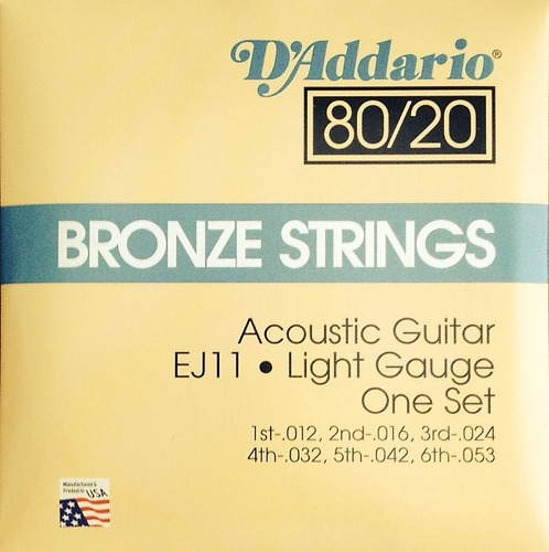 Cuerdas Daddario Para Guitarra Acústica 80 /20 Light E Ej11