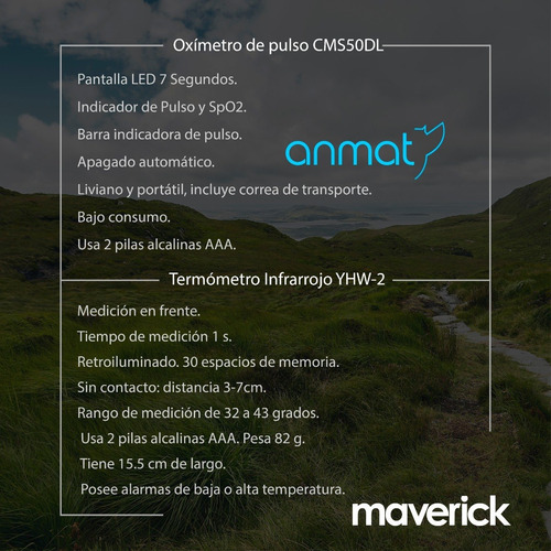 Kit Oximetro + Termometro Infrarrojo Maverick 1 Año Garantía