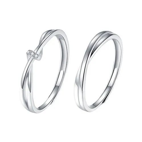 comprar Par Anillos Promesa Plata Ley 925 Transversal Cristales A514