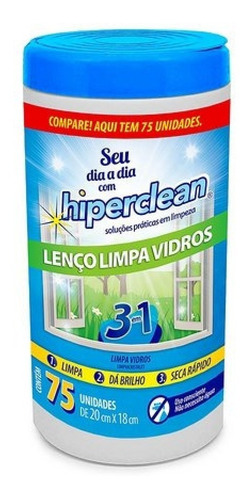 Pote 75 Unid Lenço Umedecido Hiperclean Limpa Vidro/espelho