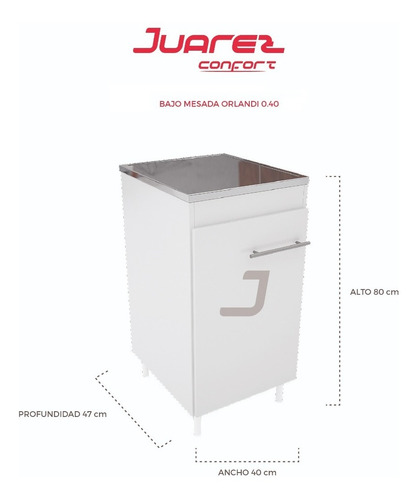 Imagen 2 de 7 de Bajo Mesada Mueble De Cocina Blanco Módulo 40 Cm Orlandi