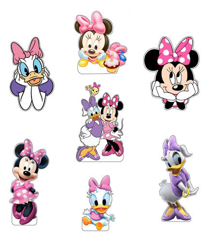 Figuras Minnie Y Daisy Base Rígida Kit 7 Pzas Coroplast