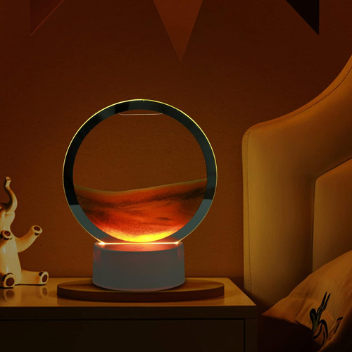 Lampara Led De Arena Dinamica 3d Velador De Mesa Usb Pilas Estructura Blanco Pantalla Naranja
