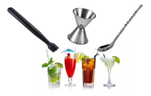 Kit Barman Jigger Cuchara Muddler Para Cocteles Bebidas