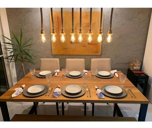 Mesa de comedor gourmet, madera, estilo industrial, 2,20 metros, color tapa, grafia, color pie, negra