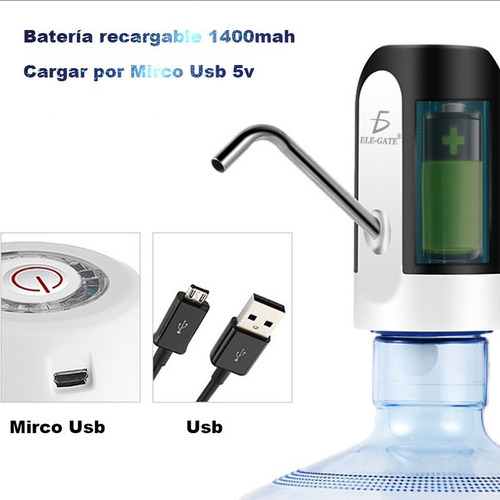 Imagen 3 de 4 de Dispensador Agua Electrico Bomba Recargable Elegate Con58