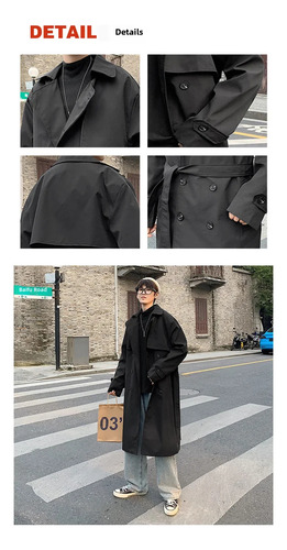 Gabardina Holgada Con Doble Botonadura Para Hombre