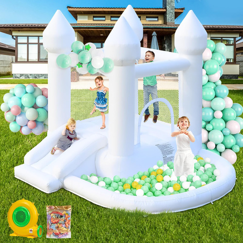 Bounce House Aonesy White Inflável Com Poço De Bolas E Escor