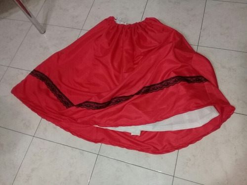 Pollera Rojo Puntilla Negro Con Enagua 