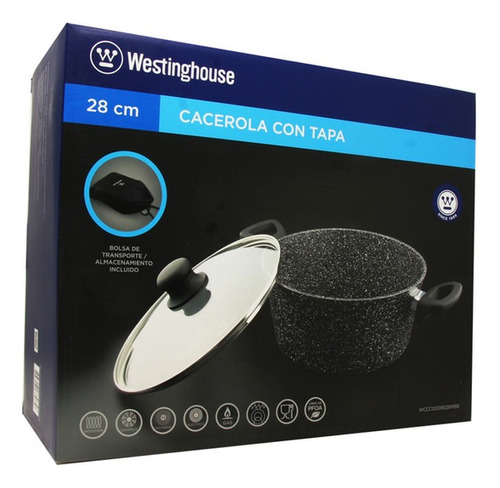 Cacerola Westinghouse Wccc0009028m Antiadherente De Mármol Color Negro