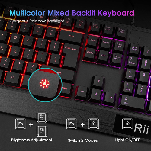 Combo De Teclado Y Ratón Para Juegos Rii Rk400 Rgb, Mech Con
