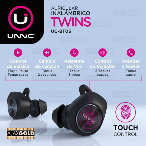 Auricular Bluetooth 5.0 Deportivo Inalámbrico In Ear Touch Color Negro